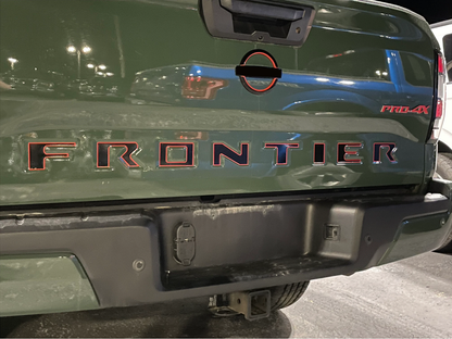 Gloss Black Tailgate Letters Outlined in Lava